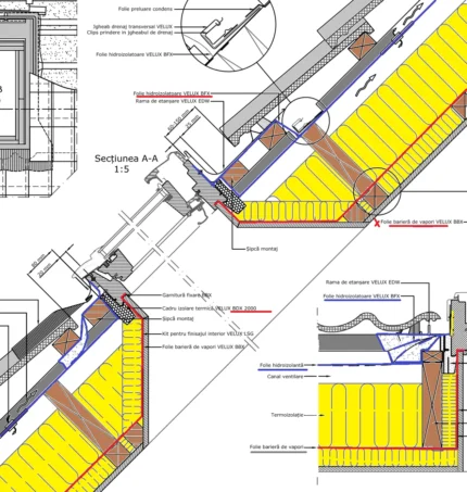 Detalii tehnice analizate pentru stabilirea soluției de montaj VELUX
