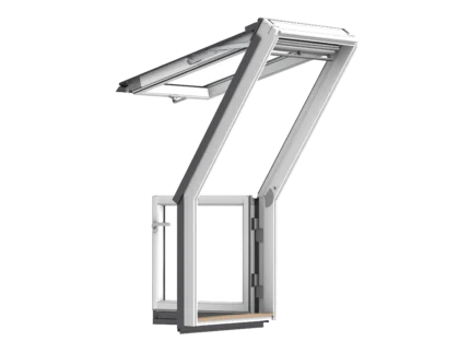 Fereastră VELUX GEL pentru ieșire pe terasă, din lemn vopsit alb